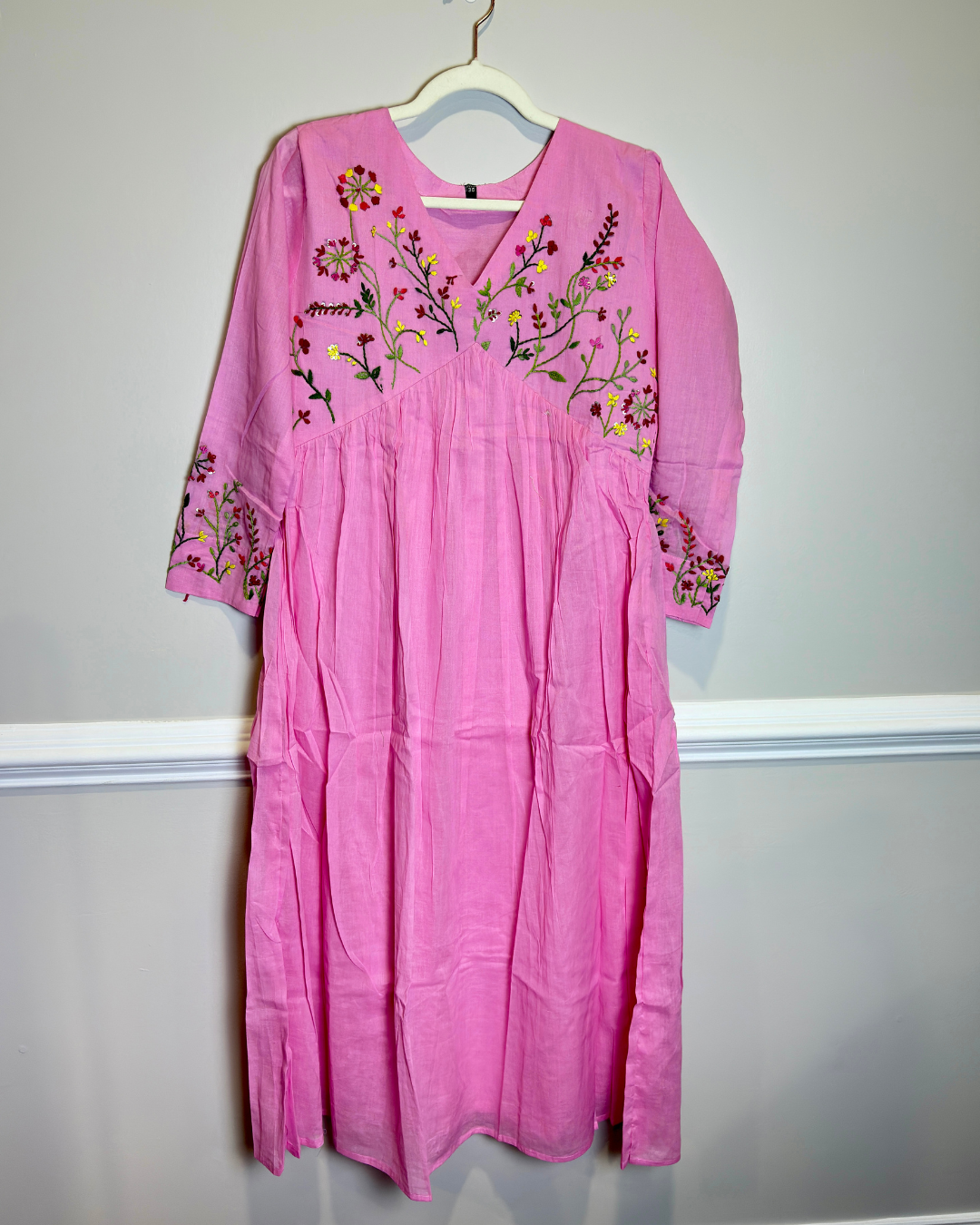 3-piece Alia Cut Suit Set with Hand-Embroidered Floral Yoke,Sleeves, Pant and Dupatta