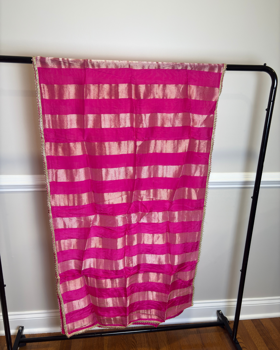 Green and Rani Pink 3-piece Dola Silk Suit Set with Hand Work and Scallop work Dupatta