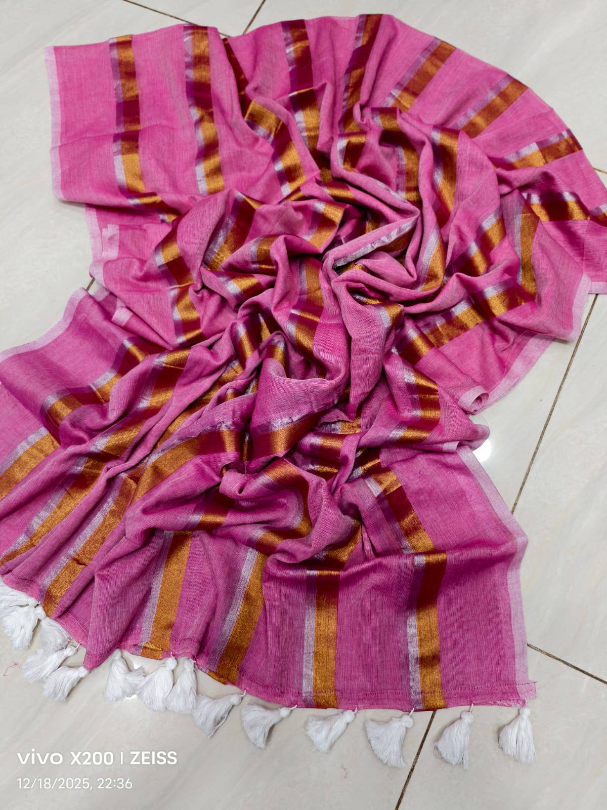 Mridula - Pastel Pink Stripes Mul Cotton Saree