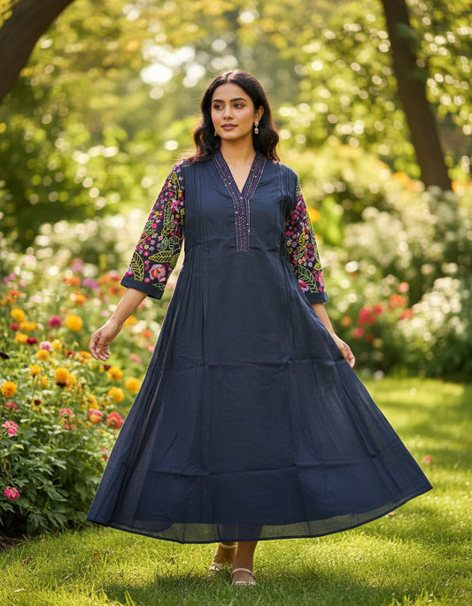 Dress/Kurta with Rich Hand Embroidery on Sleeves