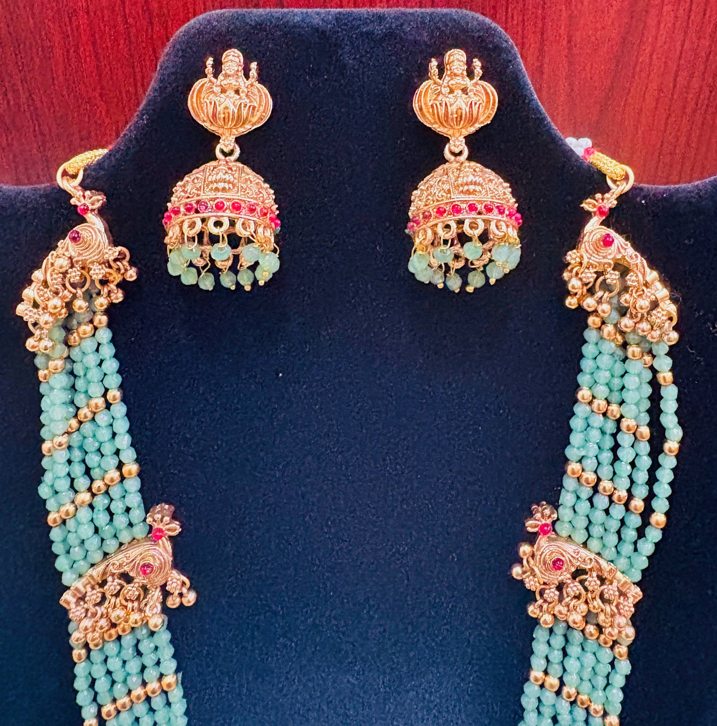 Mint Green Lakshmi Haaram | Indian Jewelry for Women | Ethnic Traditional Long Necklace | Wedding & Festive Wear Jewelry