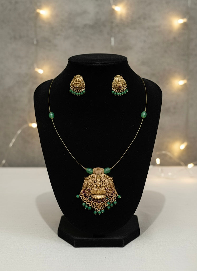 Invisible Green Lakshmi Pendant Necklace