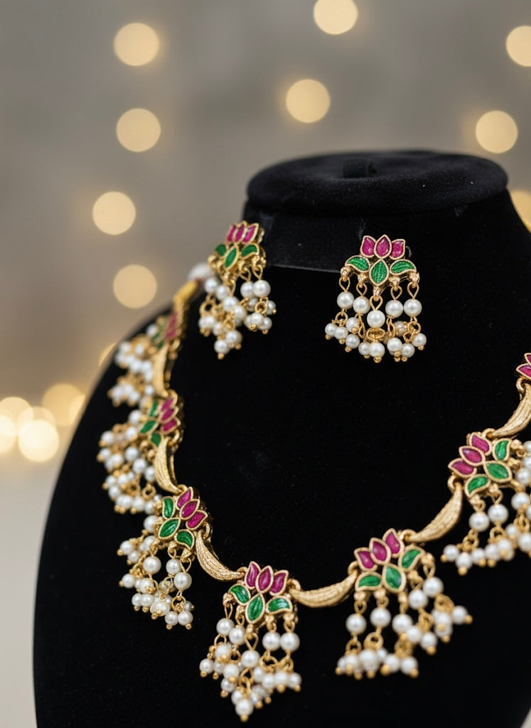 Lotus Necklace with Pearls