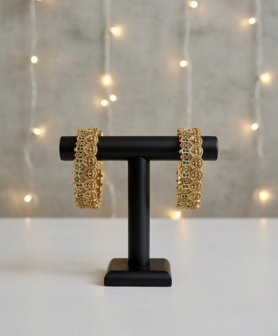 Kaashu Coin Green Bangle Set of 2