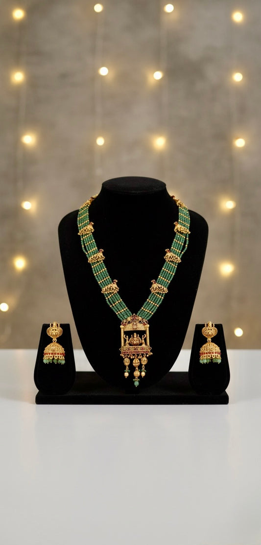 Mint Green Lakshmi Haaram | Indian Jewelry for Women | Ethnic Traditional Long Necklace | Wedding & Festive Wear Jewelry