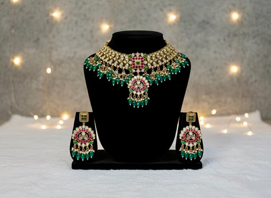 Jadau Kundan White and Green Choker | Indian Jewelry for Women | Ethnic Bridal & Festive Necklace | Traditional Wedding Jewelry