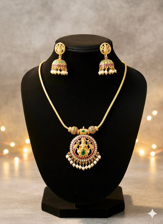 Simple Golden Lakshmi Pendant Necklace