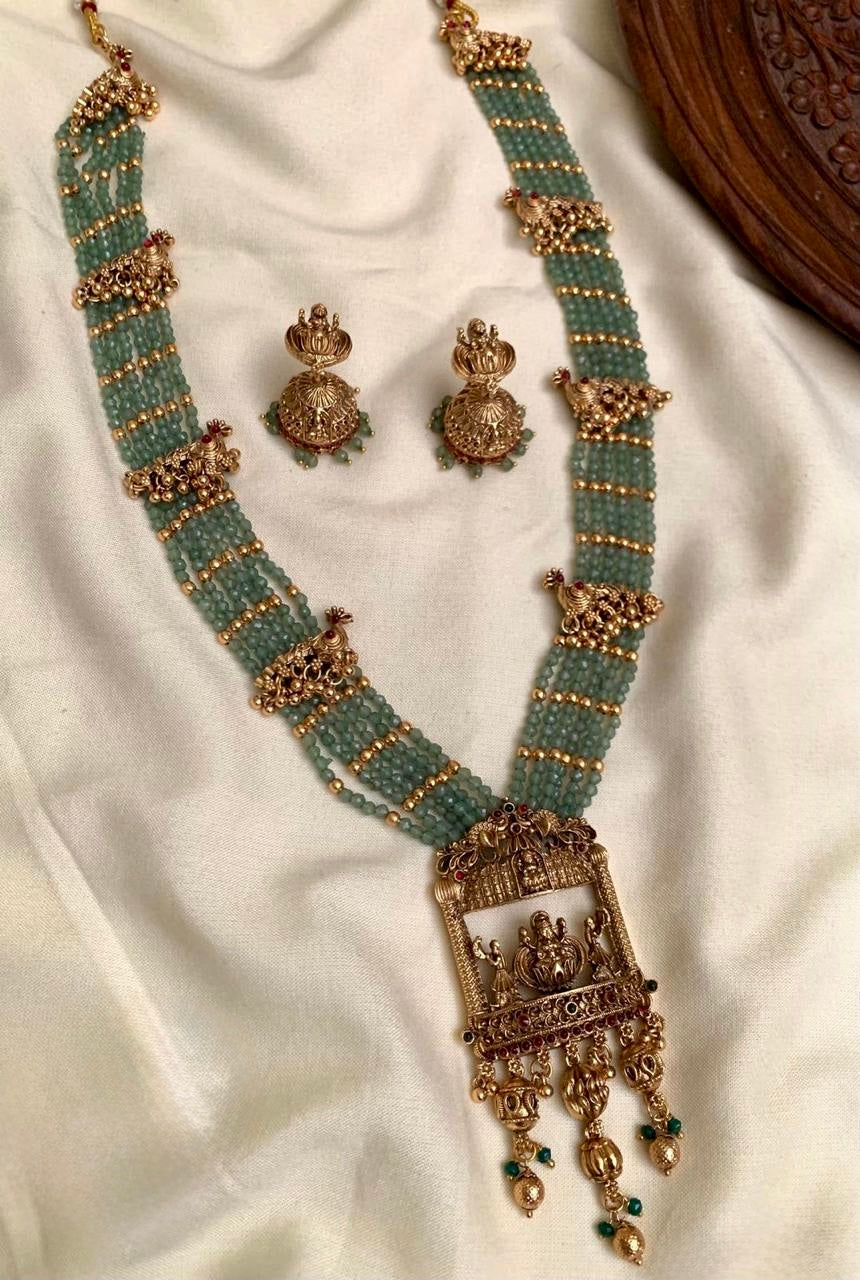 Mint Green Lakshmi Haaram | Indian Jewelry for Women | Ethnic Traditional Long Necklace | Wedding & Festive Wear Jewelry