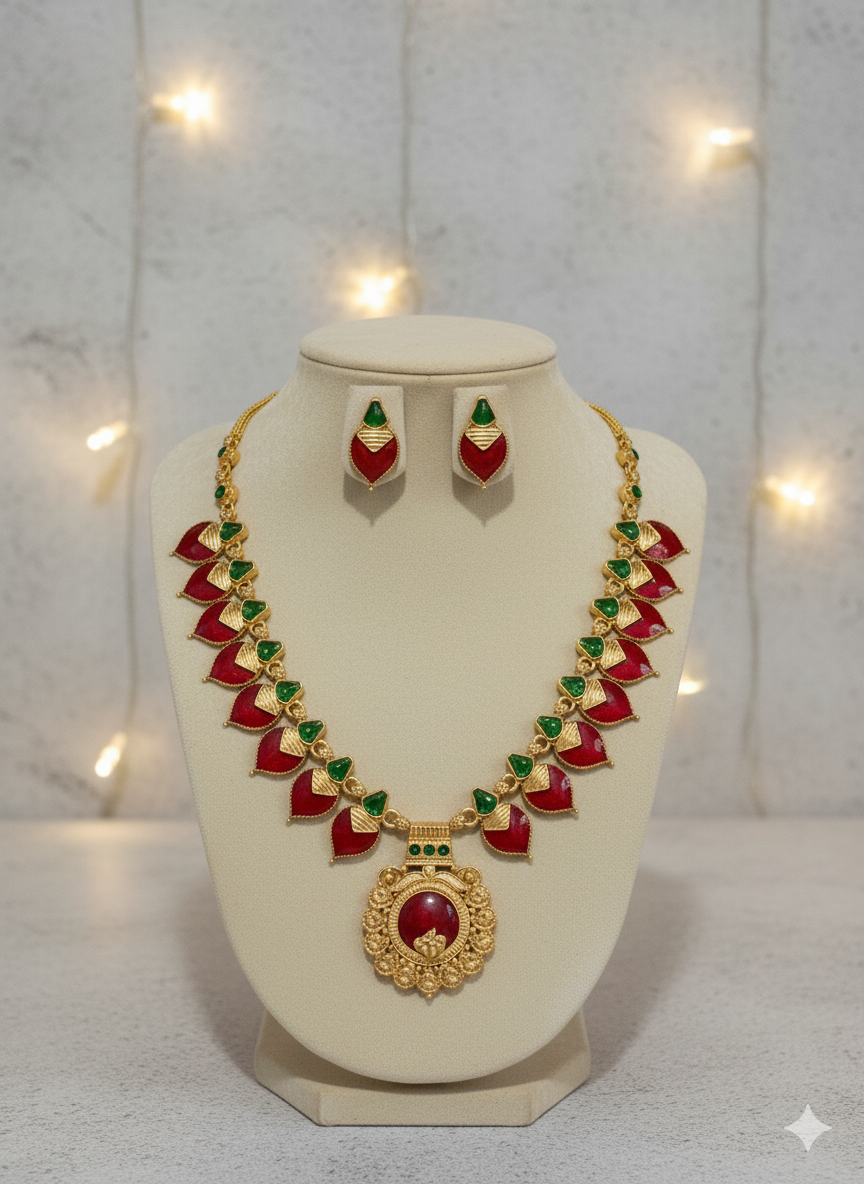 Palakka Necklace with Statement Pendant | Indian Jewelry for Women | Ethnic Temple & Festive Wear | Traditional Necklace