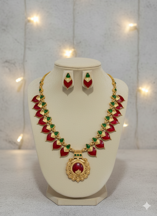 Palakka Necklace with Statement Pendant | Indian Jewelry for Women | Ethnic Temple & Festive Wear | Traditional Necklace