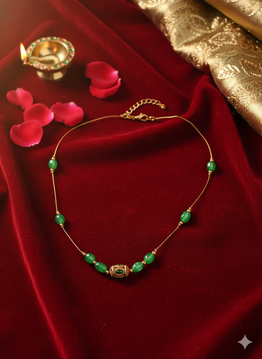 Invisible Green and Golden Beads Necklace