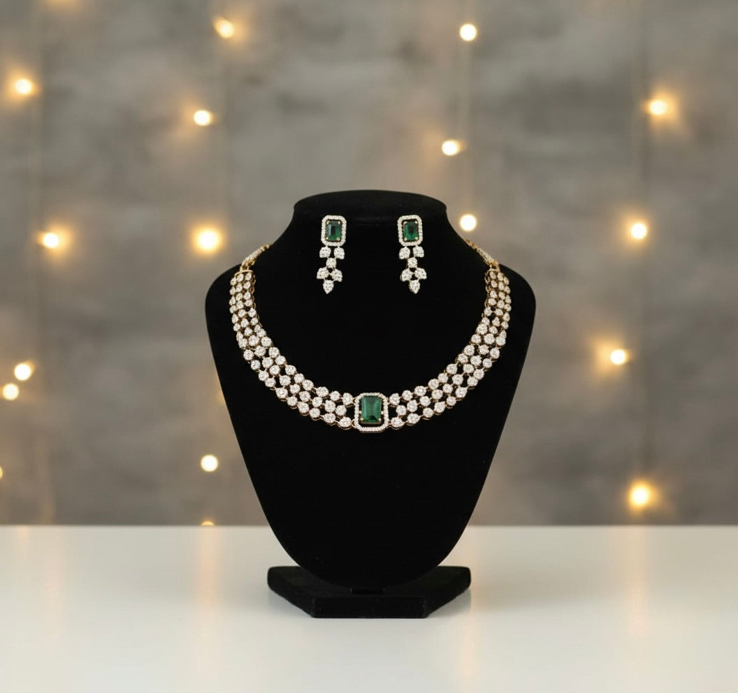 Rupa - AD Necklace & Earring Set with Interchangeable Pendant Center & Earring Stones