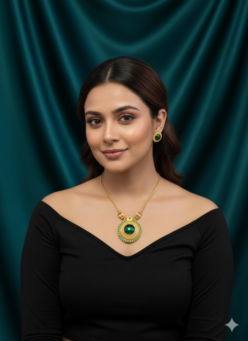 Palakka Inspired Green Statement Pendant Necklace | Indian Jewelry for Women | Ethnic Necklace | Festival & Party Wear