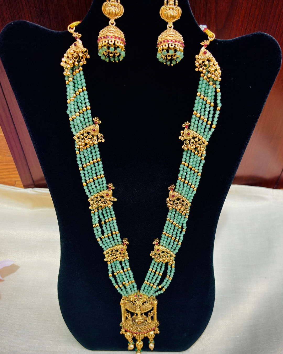 Mint Green Lakshmi Haaram | Indian Jewelry for Women | Ethnic Traditional Long Necklace | Wedding & Festive Wear Jewelry