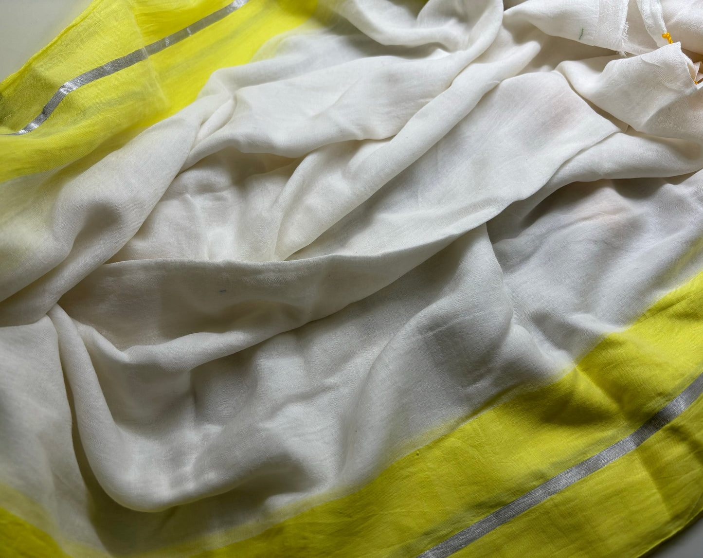 Manga - Lemon Yellow and White Mul Cotton Saree | Kerala Onam Saree