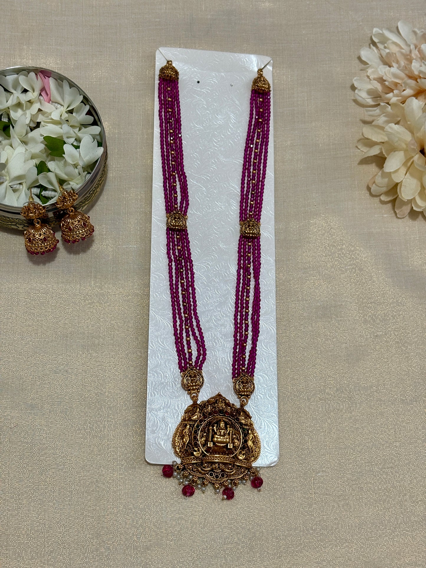 Red Lakshmi Haaram | Indian Jewelry for Women | Ethnic Traditional Long Necklace | Wedding & Festive Wear Jewelry