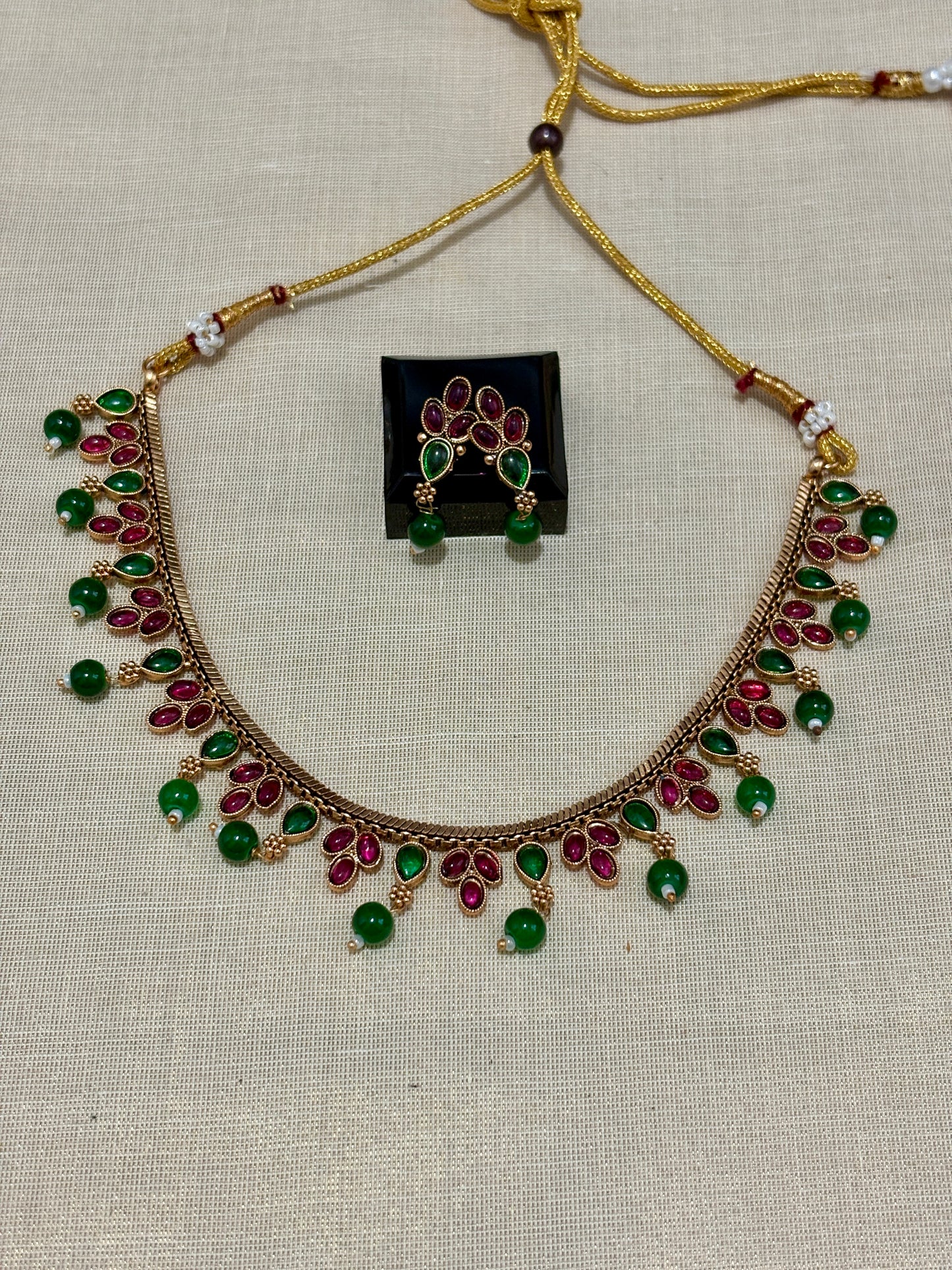Red and Green Tear Drop Necklace | Indian Jewelry for Women | Ethnic Handmade Necklace | Wedding & Festive Wear