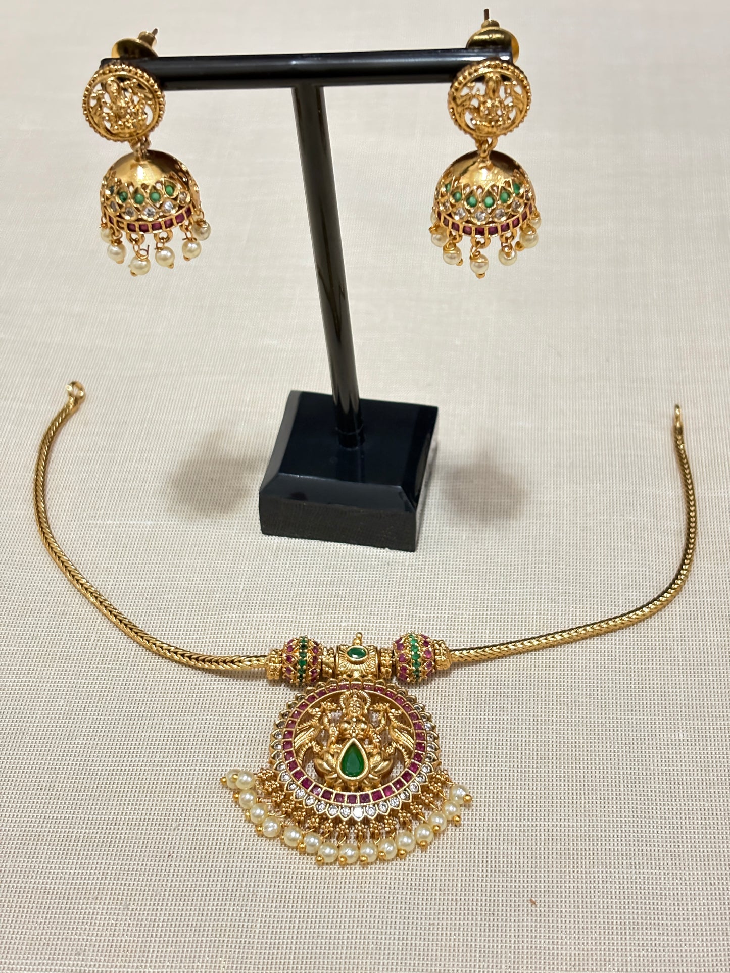 Simple Golden Lakshmi Pendant Necklace