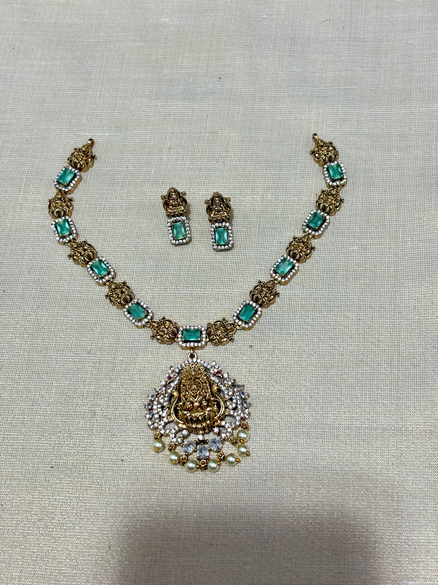 AD Mint Green Lakshmi Statement Necklace