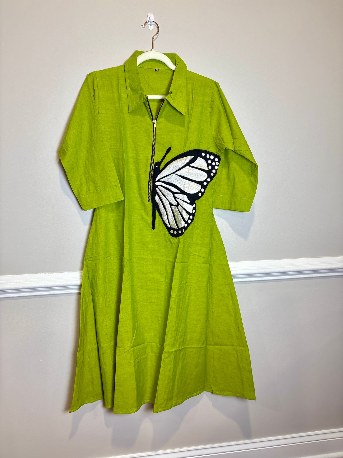 Green Dress/Kurta with Butterfly Embroidery Work