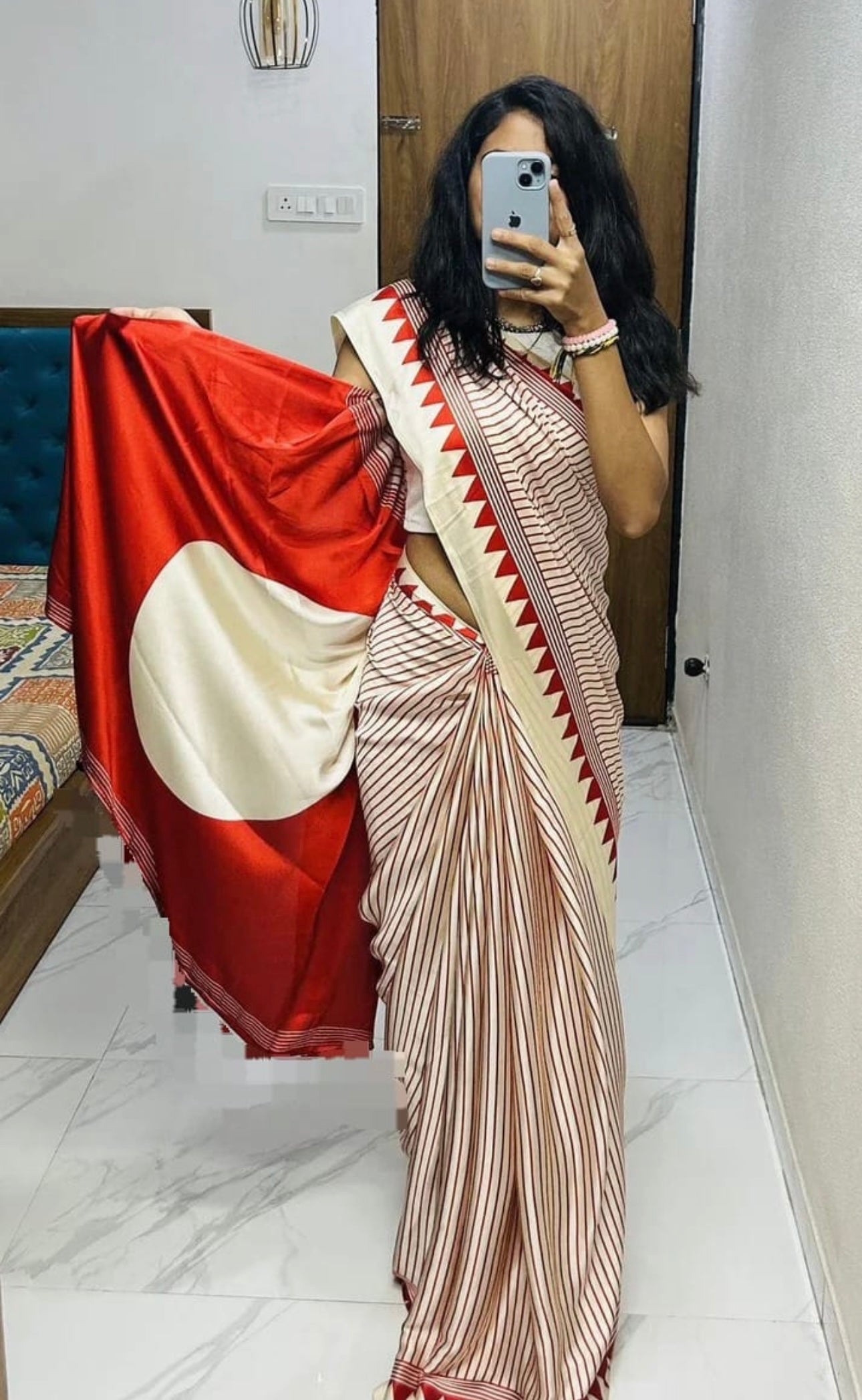 Pure Crape Silk Striped Saree with Contrast Pallu