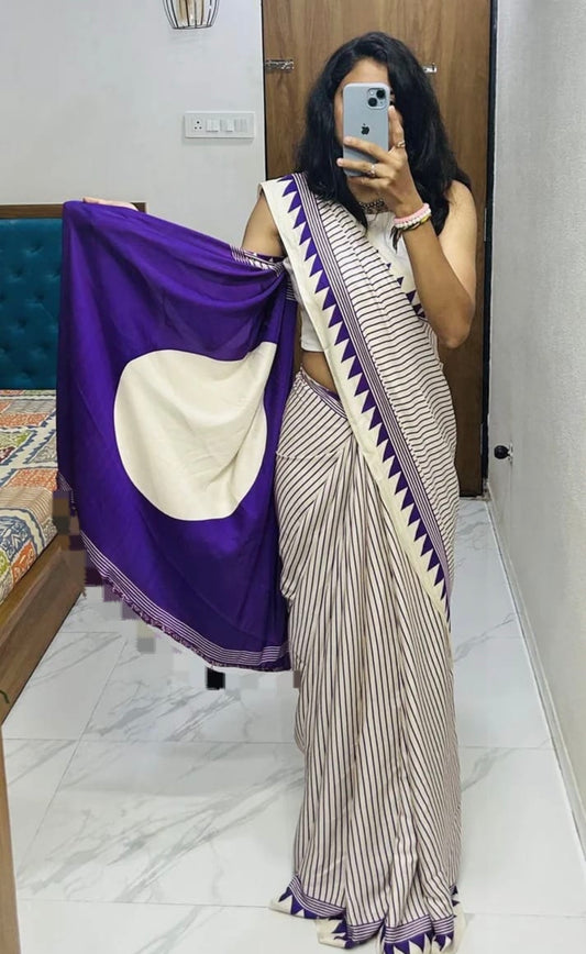 Pure Crape Silk Striped Saree with Contrast Pallu