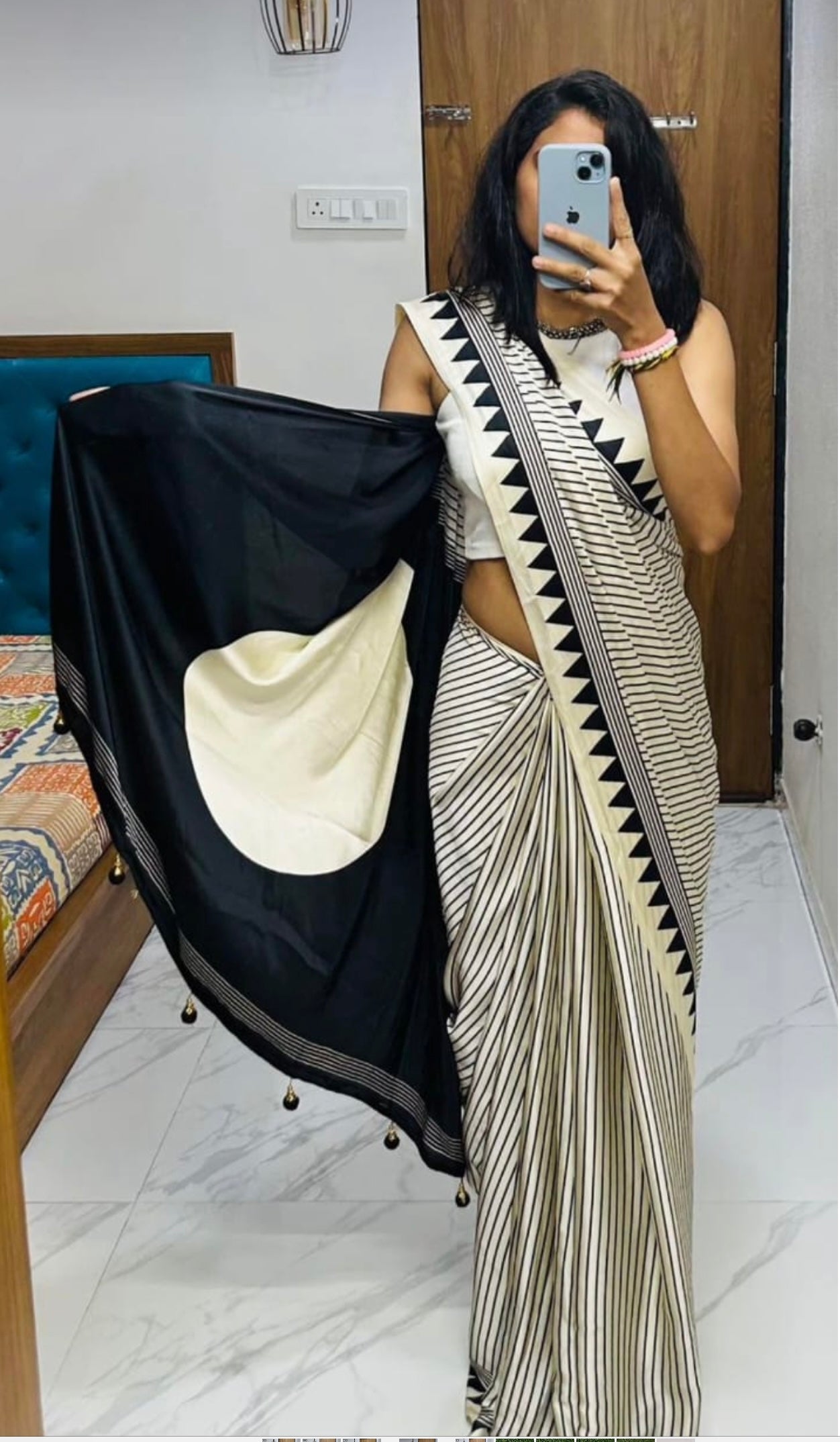 Pure Crape Silk Striped Saree with Contrast Pallu