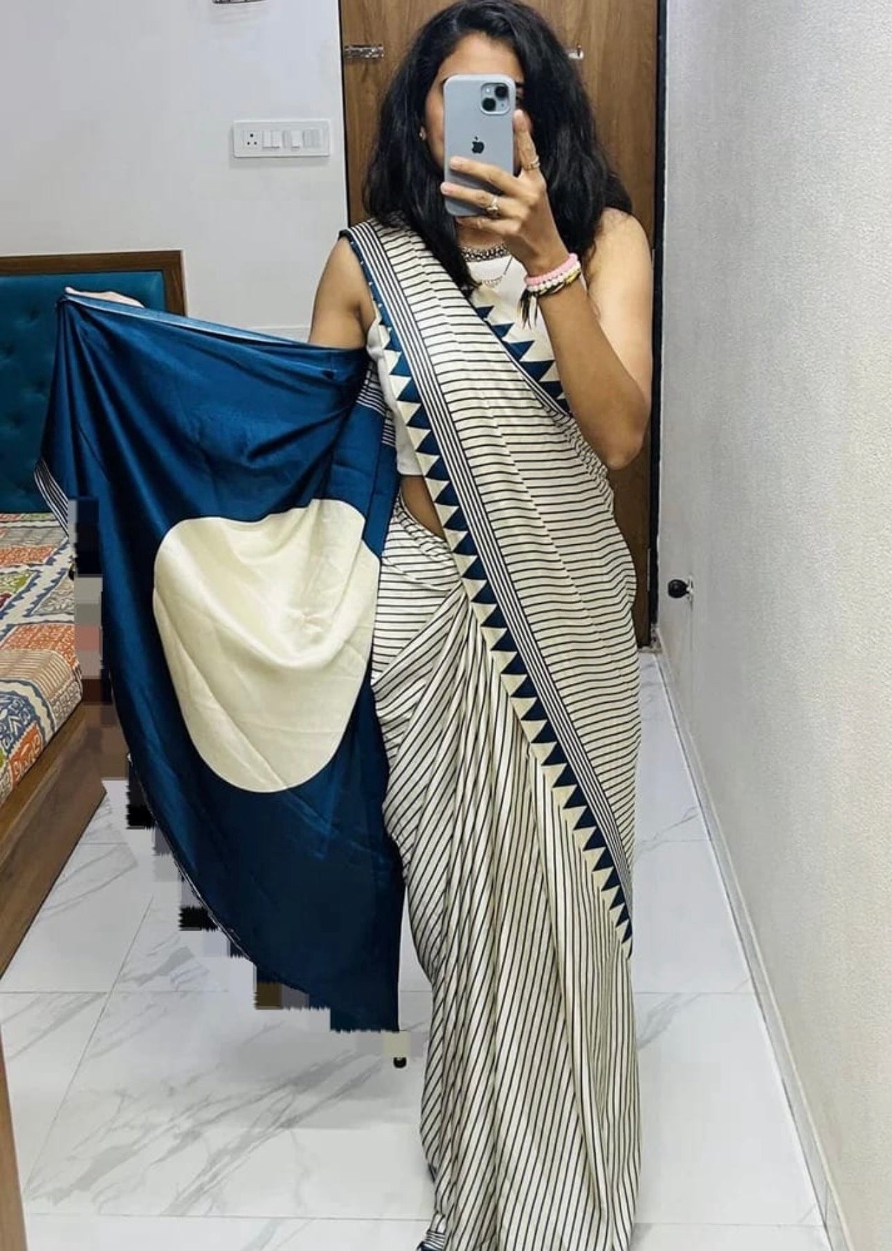 Pure Crape Silk Striped Saree with Contrast Pallu