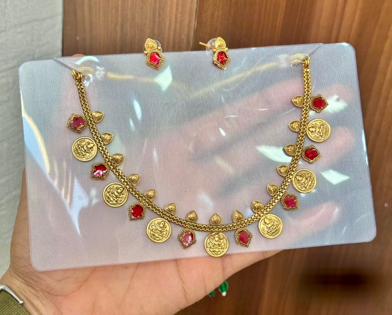 Hasta - Kaashu Coin Necklace with Red Enamel design