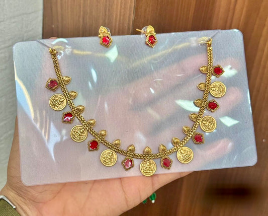 Hasta - Kaashu Coin Necklace with Red Enamel design