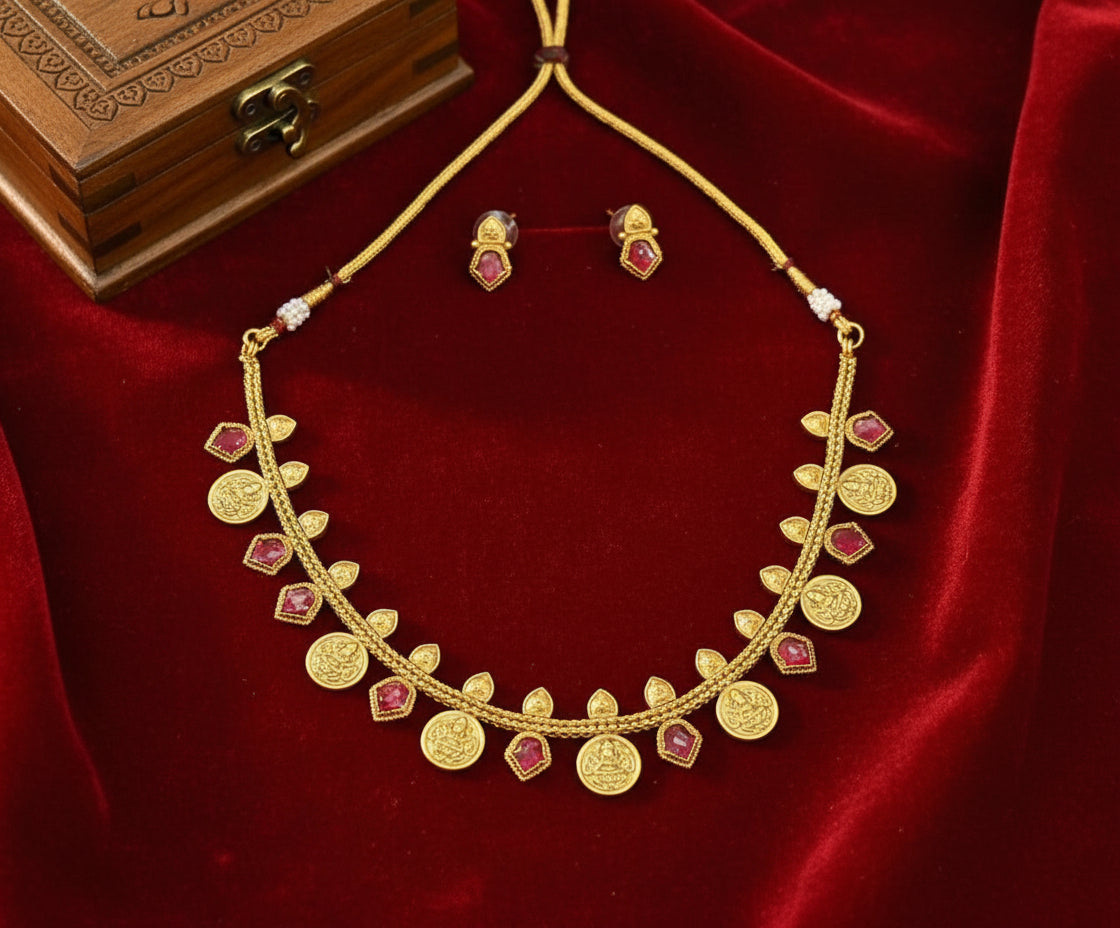 Hasta - Kaashu Coin Necklace with Red Enamel design