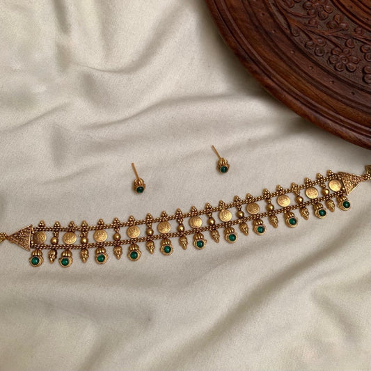 Kasshu -  Coin Choker Necklace - Green