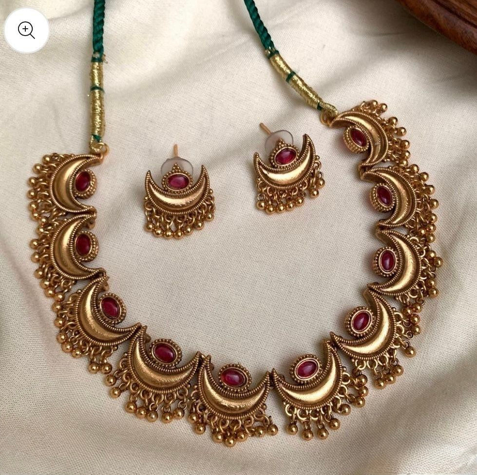 Chandini - Statement Crescent Golden Necklace Set