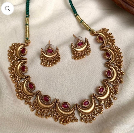 Chandini - Statement Crescent Golden Necklace Set