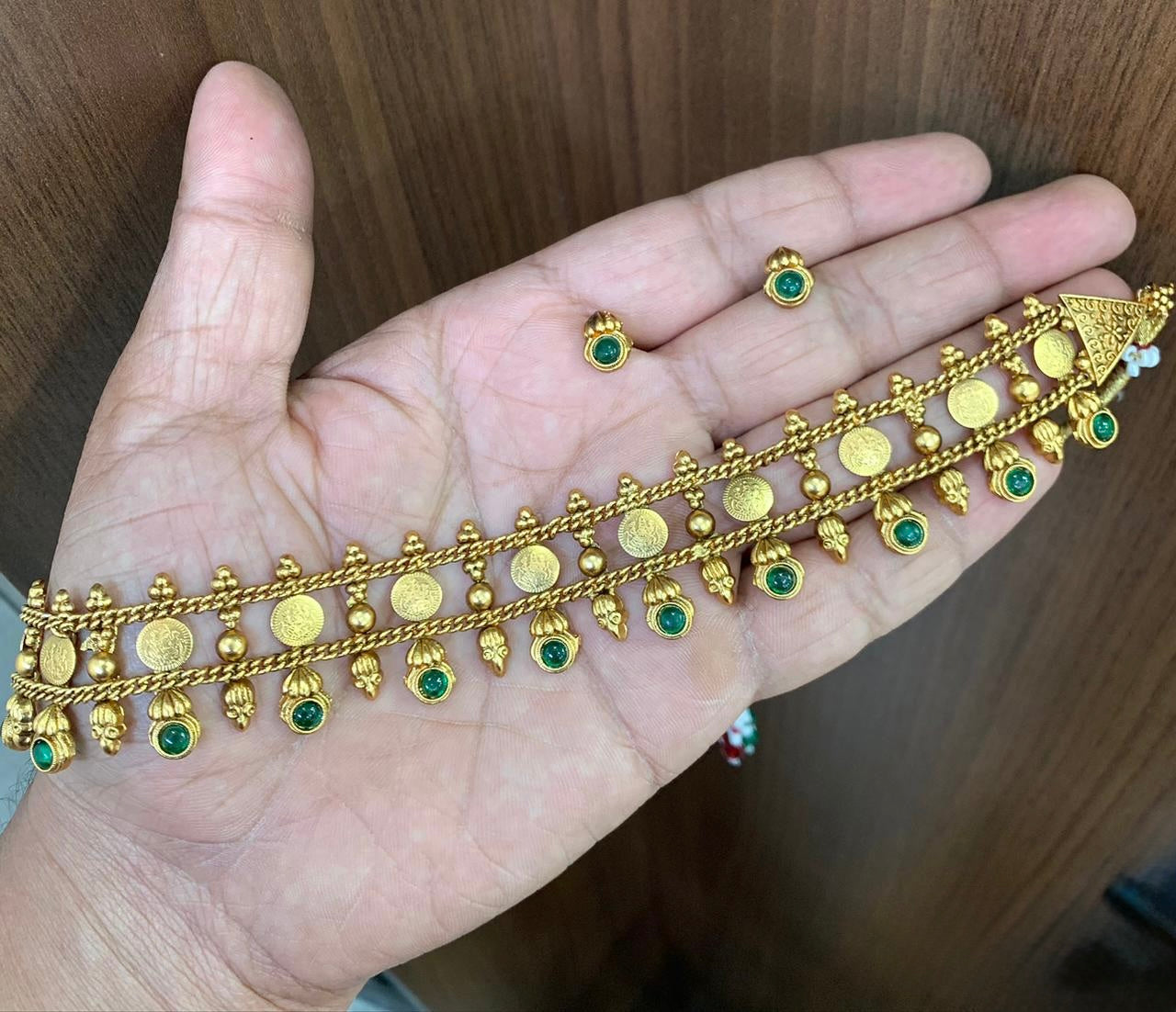 Jyothi - Kasshu Coin Choker Necklace - Green