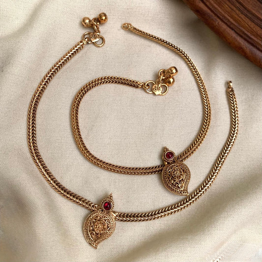 Mohini - Golden and Red Mango Anklets