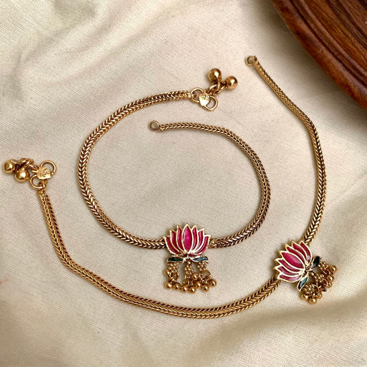 Padma - Golden and Pink Lotus Anklets