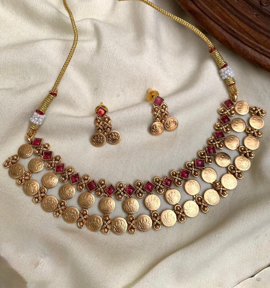 Samriddhi - Double layer Kaashu Coin necklace Set with Earring