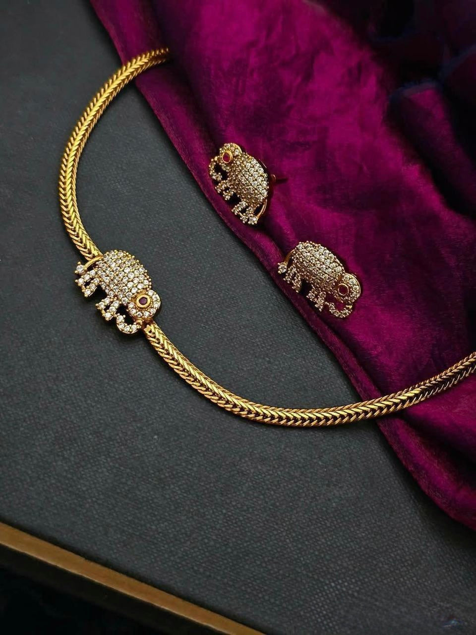 Gajendra - Elephant Pendant Necklace Set with Matching Earrings