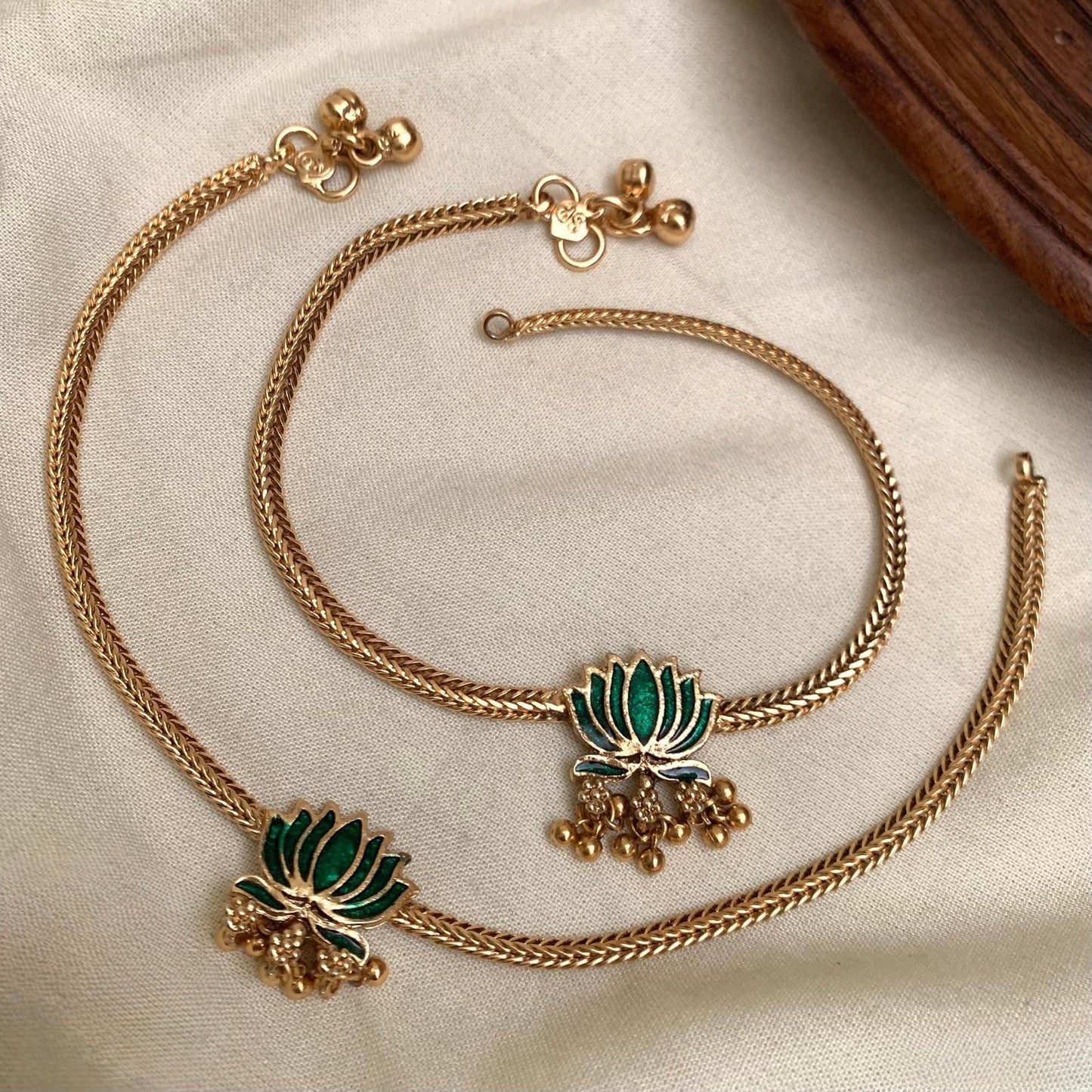 Padma - Golden and Green Lotus Anklets