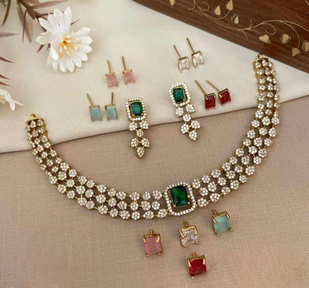 Rupa - AD Necklace & Earring Set with Interchangeable Pendant Center & Earring Stones