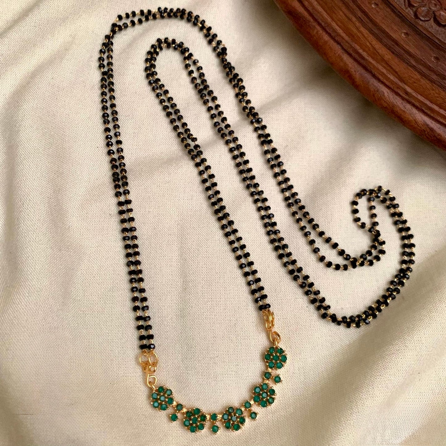 Mangala - Mangalsutra with Green AD Floral Pendant