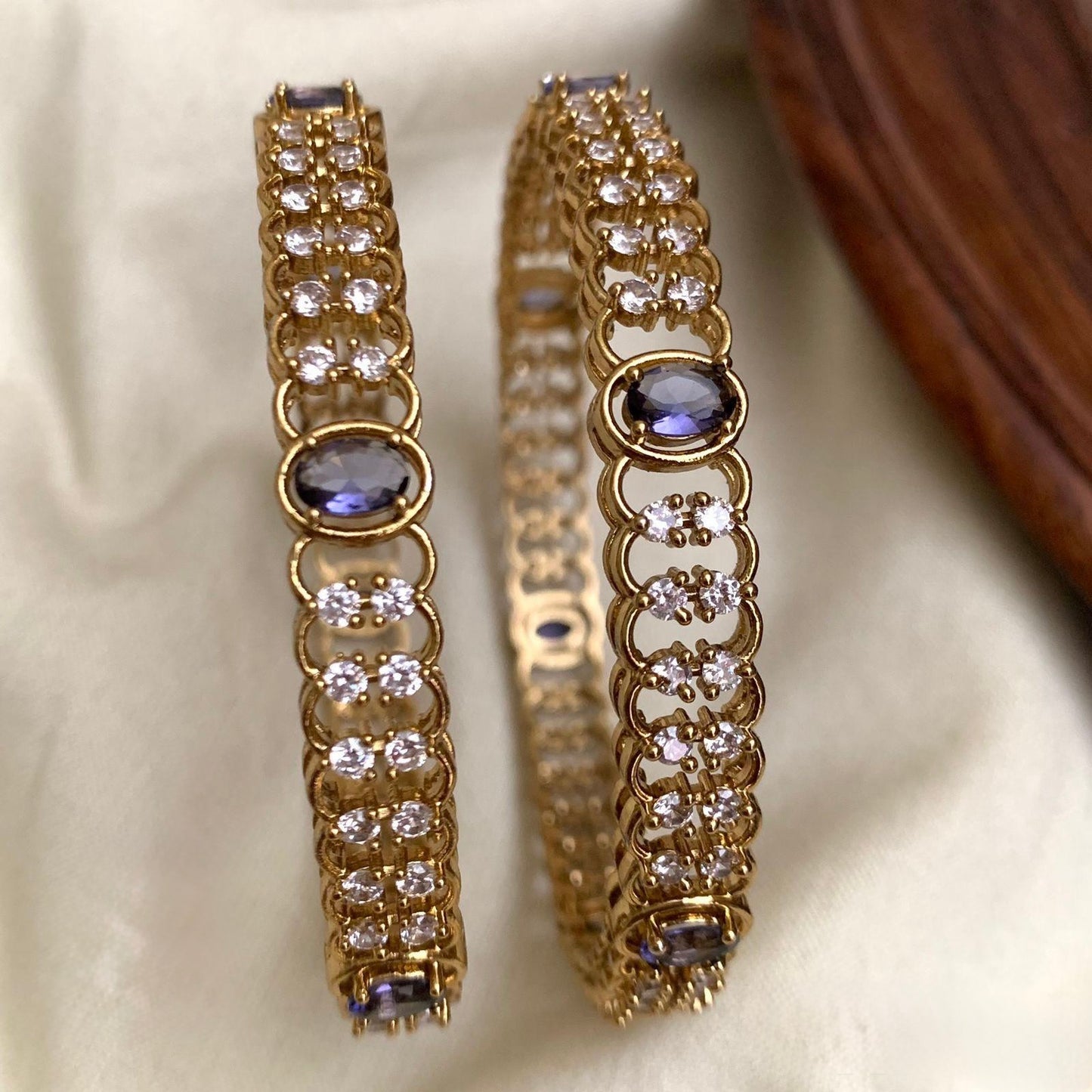Mukta - AD Purple and White Bangles Set of 2