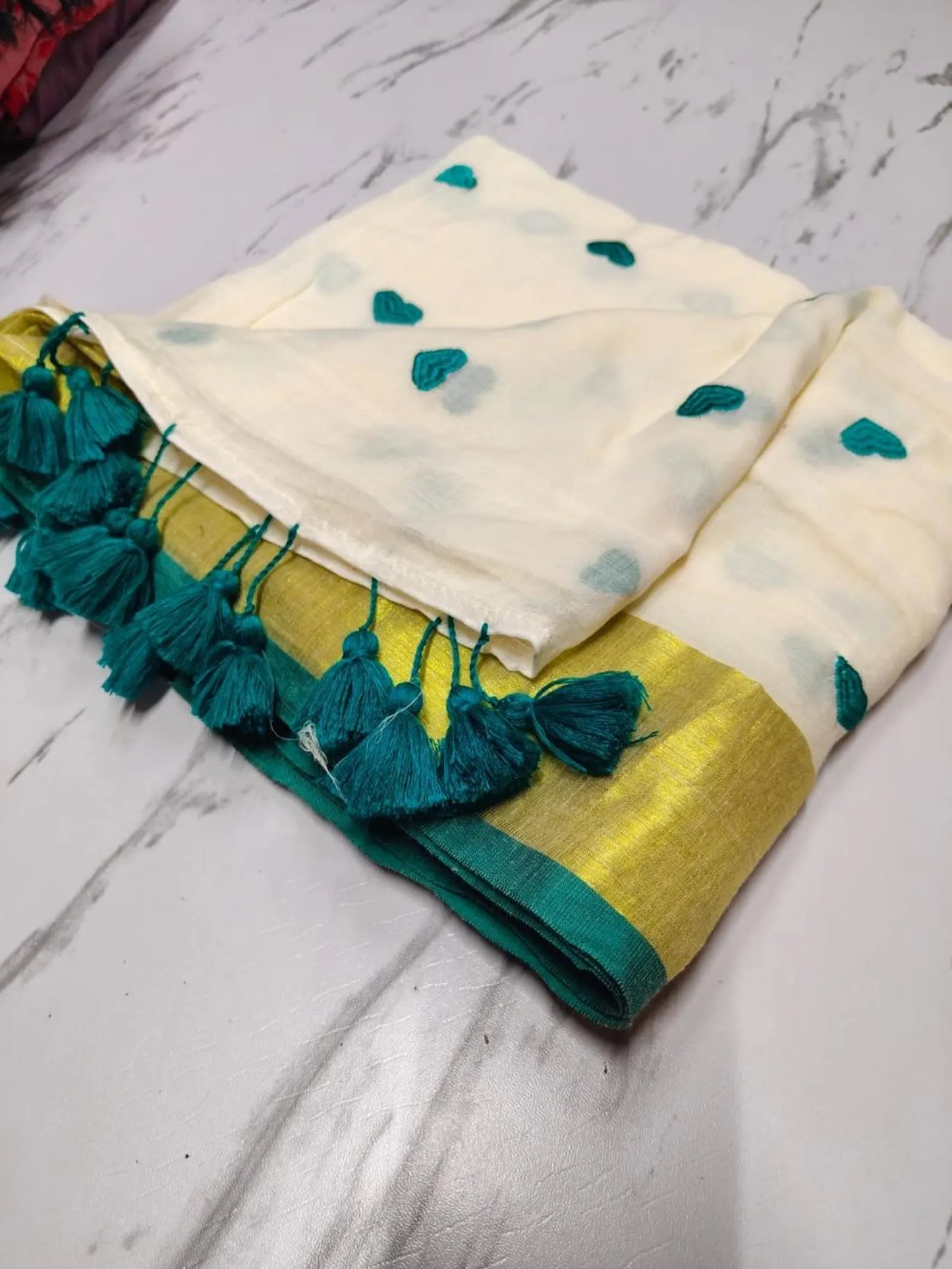 Kairali - Green Heart Mul Cotton Saree | Kerala Saree