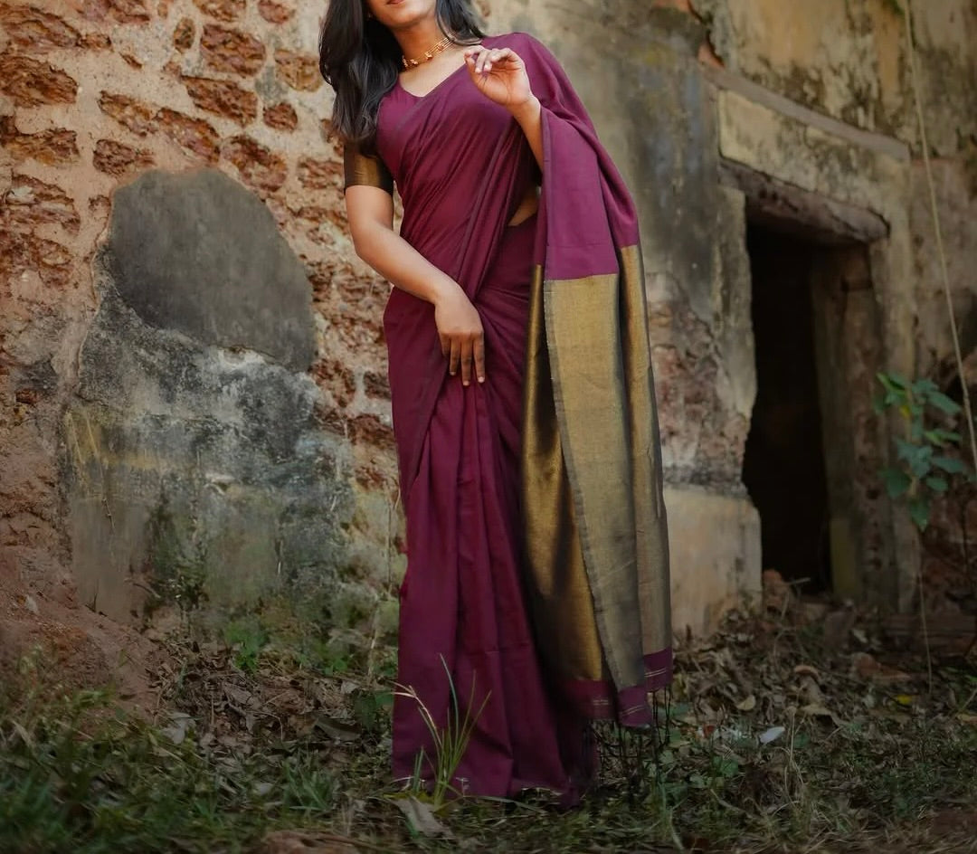 Nayanthara - Maroon Pure Khadi Cotton Saree