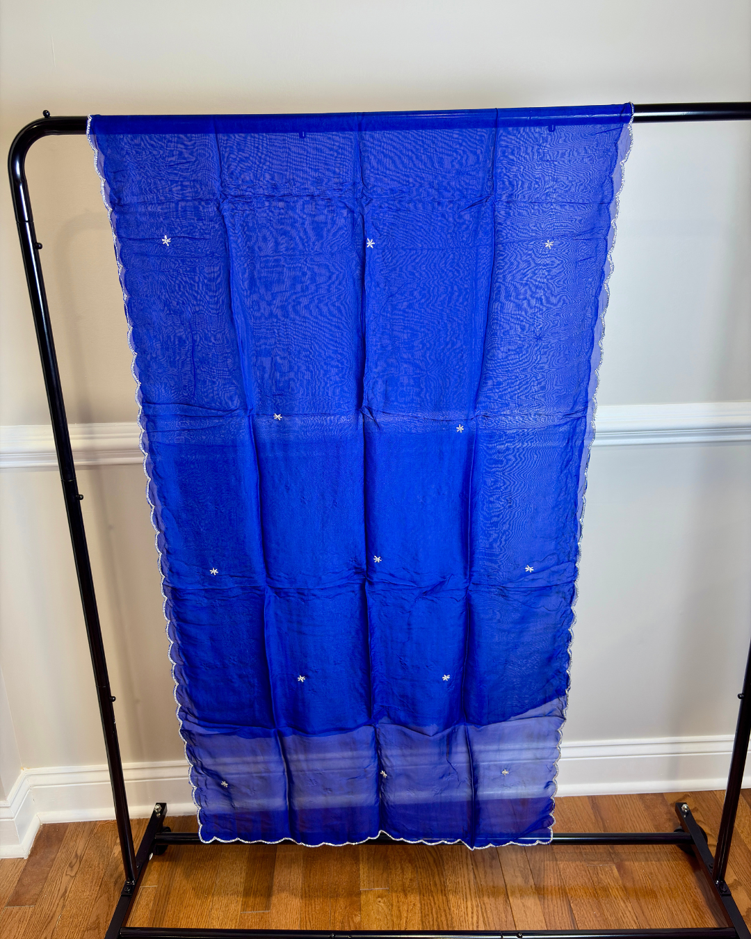 Royal Blue 3-piece Dola Silk Suit Set with Hand Work Rose and Scallop work Dupatta