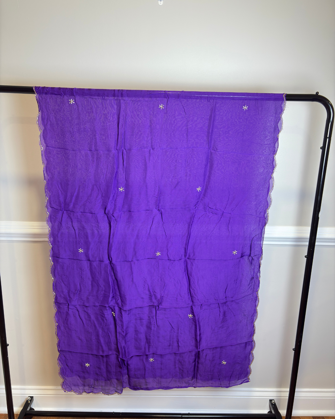 Purple 3-piece Dola Silk Suit Set with Hand Work Peacock and Scallop work Dupatta