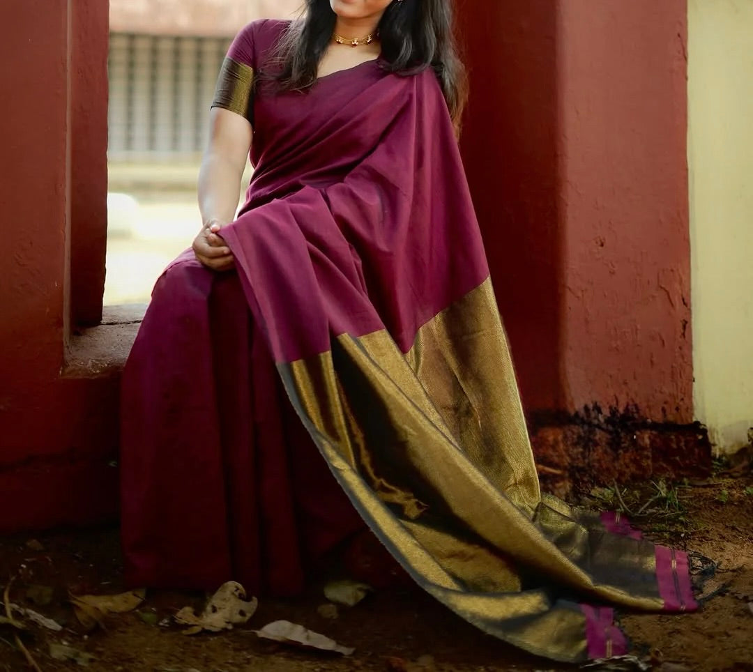Nayanthara - Maroon Pure Khadi Cotton Saree