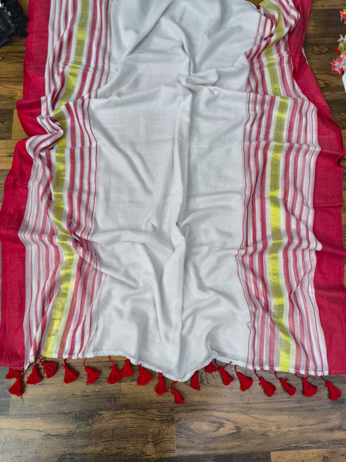 Manga - Red and White Mul Cotton Saree | Kerala Onam Saree
