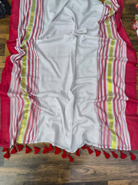 Manga - Red and White Mul Cotton Saree | Kerala Onam Saree